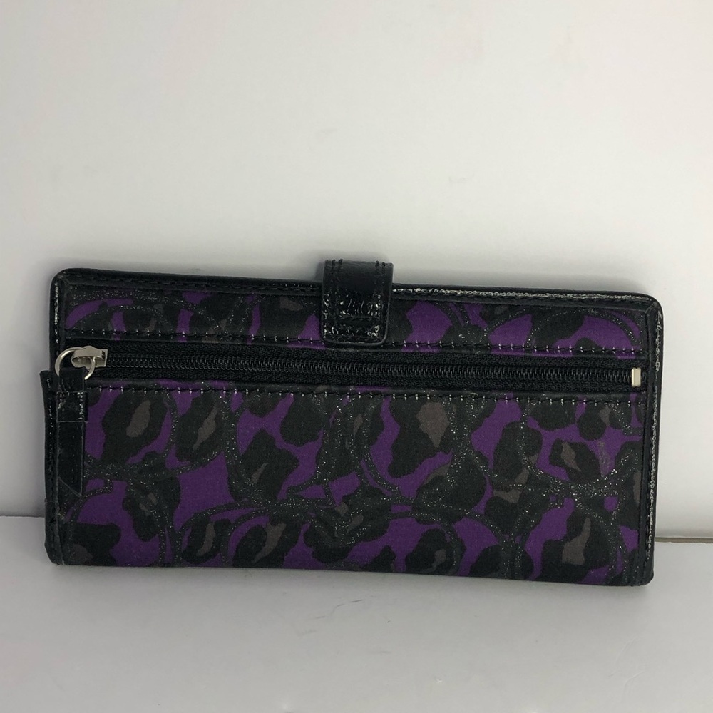Coach Purple Poppy Daisy Ocelot Print Wallet Snap Leopard Heart Rare Logo - Picture 4 of 16